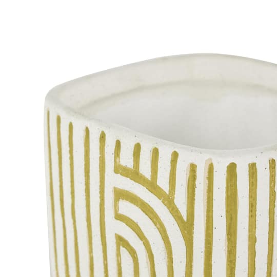 Green Geometric Linear Arch Pattern Ceramic Planter Set